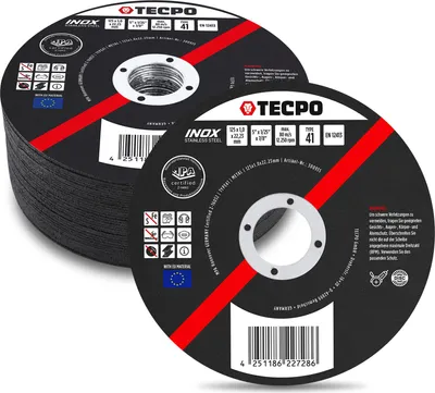 Produktbild von TECPO Trennscheibe Ø 125 mm Winkelschleifer Flexscheiben für Stahl, Metall und Edelstahl (INOX) 1.0 mm 22.23 mm Metalltrennscheibe Schleifscheiben Zubehör 125 Stück