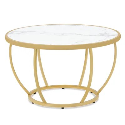 Produktbild von Couchtisch Rund Holz Sofatisch, Kleiner Beistelltisch Metall, Kaffeetisch für Wohnzimmer, Wohnzimmertisch 2185