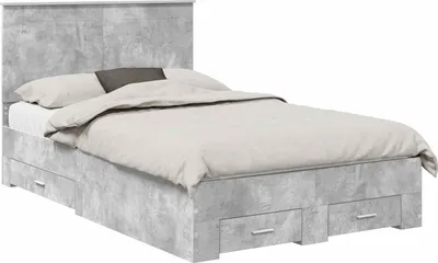 Produktbild von Bettrahmen mit Schubladen Beton Grau 135 x 190 cm Holzwerkstoff