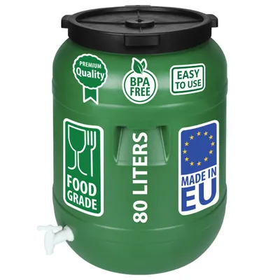 Produktbild von Weithalsfass Futtertonne Fasssilage Regen Fass Gepäcktonne 80 Liter mit Deckel Wasserhahn grün