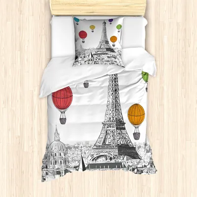 Produktbild von ABAKUHAUS Paris Mantele, Eiffelturm und Ballone, Milbensicher Allergiker geeignet mit Kissenbezügen, 135 cm x 200 cm - 80 x 80 cm, Mehrfarbig