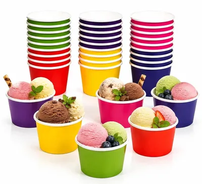 Image de Gobelets en papier pour glaces - Motifs animaliers et cuillères en papier - Idéal pour les glaciers et les services de traiteur - 118 ml - 60 pièces avec 60 cuillères