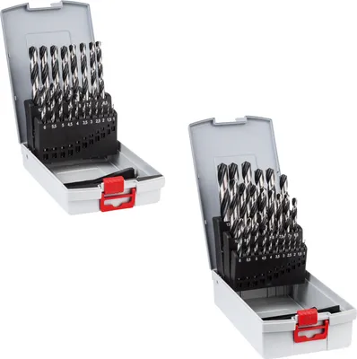 Two open toolboxes containing drill bits are displayed against a white background.