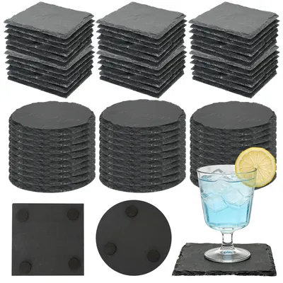 Schiefer-Untersetzer 60er Set, 10x10 cm, schwarz, rund & eckig