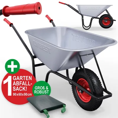 Produktbild von ONBEST Schubkarre WB250 | inklusive Gartenabfallsack | 100 L | 250 kg Tragkraft | Verzinkt | Luftreifen
