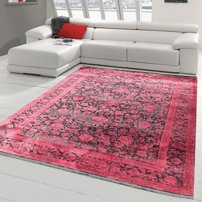 Zdjęcie produktu dla Nowoczesny dywan do salonu w orientalny kwiatowy wzór w kolorze czerwonym na czarnym tle Rozmiar - 120x170 cm