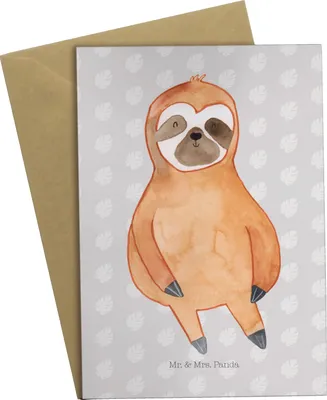 Produktbild von Mr. & Mrs. Panda Grußkarte Faultier Zufrieden - Grau Pastell - Geschenk, weihnachtskarten, Glück, Pause, Faultiere, dankeskarten, osterkarten, einladungskarten