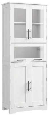 Immagine prodotto di Armadietto da bagno - Colonna portaoggetti - Mobile contenitore - Mobile sotto lavabo - Mobile alto - Stretto, colore bianco - 5 scomparti - Ripiano regolabile