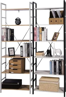 Produktbild von Bolt Edge Bücherregal – Industriell – Weiß/Eiche – 6 Ebenen – Für Wohnzimmer oder Schlafzimmer