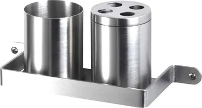 Produktbild von Haceka IXI Doppelbecher, Zahnbürstenhalter, Becherhalter, Zahnputzbecher, aus Edelstahl ca. 13 x 10 x 9 cm Rostfrei