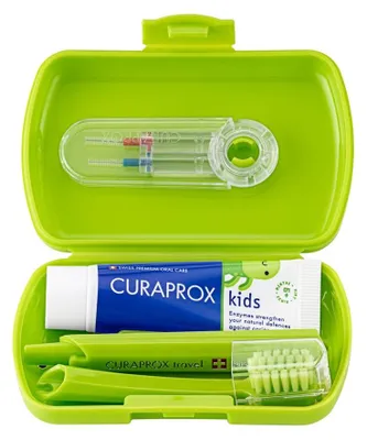 Produktbild von Reise-Zahnbürsten-Set für Kinder – Mit ultraweichen Borsten – Enthält Zahnpasta und Interdentalbürsten – Für Kinder im Alter von 6 bis 12 Jahren – Farbe: Lila