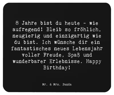 Produktbild von Mr. & Mrs. Panda Mousepad Spruch 8. Geburtstag - Schwarz - Geschenk, Geburtstagsgeschenk, feiern, Mauspad, Entdecker, Freude, laptop, mausteppich, Geburtstagskind