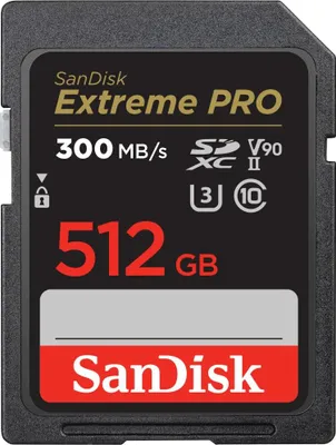 Produktbild von SanDisk Extreme PRO, 512 GB, SDXC, Klasse 10, UHS-II, 300 MB/s, 260 MB/s