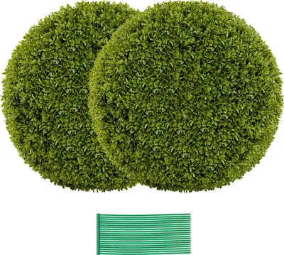 Obrázek produktu pro Umělé zimostrázové koule o průměru 50 cm, 2 keře z PE materiálu chránícího před sluncem, načechrané listy a 20 stahovacích pásků, světle zelená barva