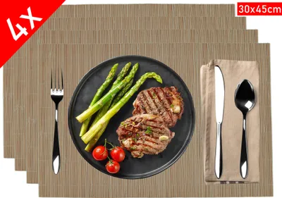 Produktbild von Tischset 4 teilig, Platzdeckchen, Bambus, 30x45cm, 4er Platzset, 4 Tischmatten, Tischset, Platzset, Platzmatten, abwischbar, braun
