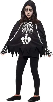 Produktbild von Skelett-Poncho für Kinder Skelettkostüm schwarz-weiss