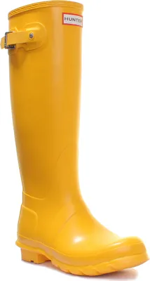 Produktbild von Hunter Regenstiefel Originale Damen glänzend Hoher Schaft Oliv-Gelb Größe 36 Handarbeit aus 28 handgeschnittenen Teilen.