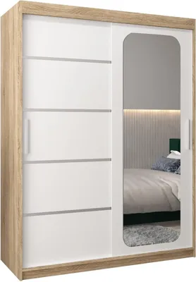 Produktbild von MEBLE KRYSPOL Promo 2150 Schlafzimmerschrank zwei Schiebetüren - Sonoma + Mattweiß