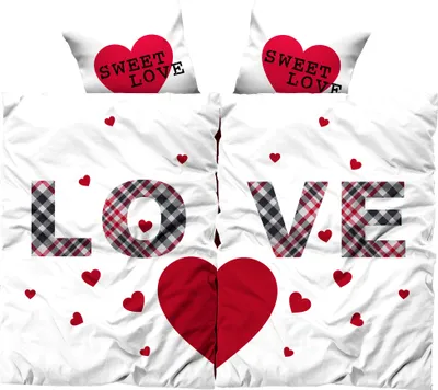 Produktbild von 4 teilige Partner Bettwäsche 135x200 / 155x220 cm Microfaser Bettbezüge Set, Farbe:Love weiß / rot, Größe:135 x 200 cm