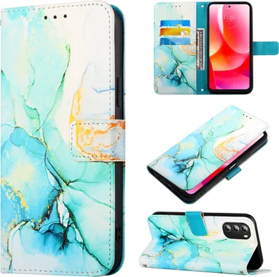 Produktbild von Moto G 5G 2022 Hülle, Marmor Motiv Kunstleder Tasche Wallet Kartenfächer mit Standfunktion Klapp Schutzhülle für Motorola Moto G 5G 2022 Grün