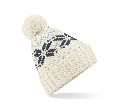 Produktbild von Beechfield B456 | Fair Isle Snowstar Beanie - Farbe: Off White/Navy/Sky Blue - Größe: One Size