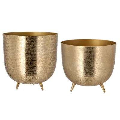 Produktbild von Design Aluminium Blumentopf Rund Matt Gold Ø 18 cm & 22,5 cm Pflanzen Blumen Übertopf Pflanztopf Blumenkübel Pflanzkübel