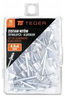 Obrázok produktu pre Sada hliníkových zasúvacích nýtov (4,8 x 6 mm) / 50 kusov / TEGER