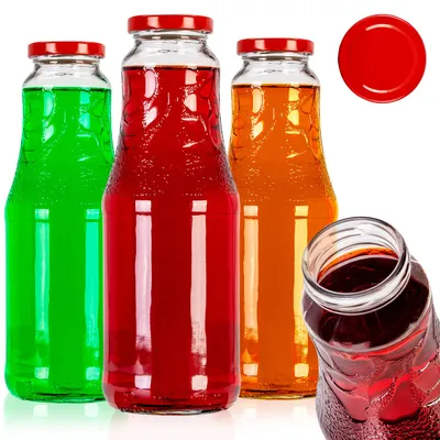 Zdjęcie produktu dla SuperButelki - 5x Butelka szklana SOCZEK 1000 ml z zakrętką, 1 l na soki wino napoje kompot + lejek i E-BOOK z przepisami, 1l na sok, zestaw butelek