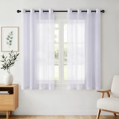 Zdjęcie produktu dla Krótkie, przezroczyste zasłony z oczkami - 140 x 175 cm, kolor biały