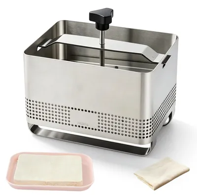 Tofupresse aus 304 Edelstahl, 10,5×16×12 cm, mit Käsetuch