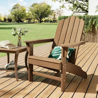 Produktbild von Adirondackstuhl - Garten-Loungesessel - Ergonomisch - UV-geschützt - Wetterfest - Armlehnen - Braun, 1 Stück