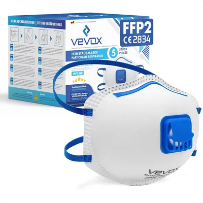 Produktbild von VEVOX® FFP2 Maske mit Ventil – 5er, 10er oder 20er Set – Staubmaske – Atemschutzmaske – Staubschutzmaske – Feinstaubmaske – Atemschutz