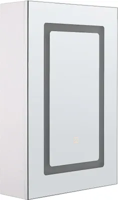 Produktbild von BELIANI Bad Spiegelschrank Weiß Sperrholzplatte 1 türig 40 x 60 cm mit LED-Licht und Fächern Wandeinbau Modern Trendy Badezimmer Möbel