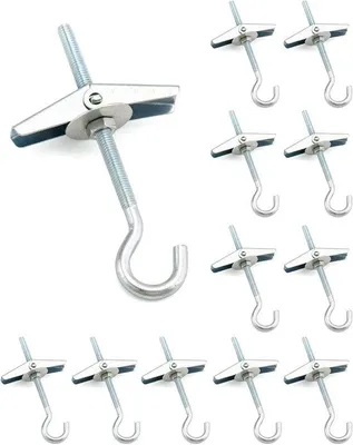 Produktbild von 10 Stück Deckenhaken - M4 x 90 mm - Schraubhaken - Befestigung an Deckenhaken - Ausziehbare Dübel mit Haken - Deckenmontagehaken - Handtuchhalter - Hohlraumdübel - Kippdübel - Gipskarton-Dübel - Für Hängepflanzen, Verankerungsschrauben für Gipskartonplatten