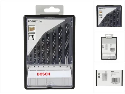 A set of drill bits for wood, packaged in a clear plastic case with a cardboard insert.