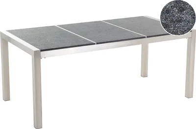 Produktbild von BELIANI Gartentisch Schwarz/Silber Granit/Basalt Edelstahl 180 x 90 cm Geflammt Modern Outdoor