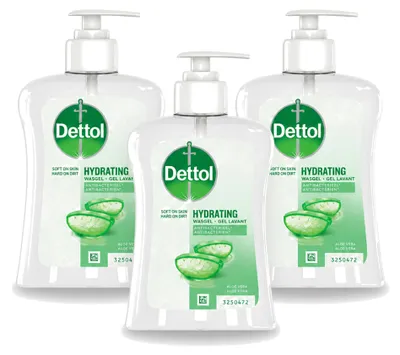 Imagen del producto de 3 unidades de jabón antibacteriano para manos Dettol, con aloe vera, 250 ml. Paquete económico