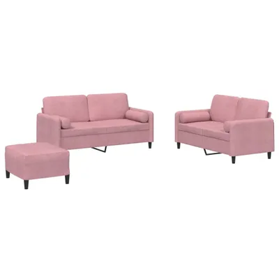 Imagen del producto de vidaXL Juego de 3 sofás con cojines, color rosa, tapizado en terciopelo