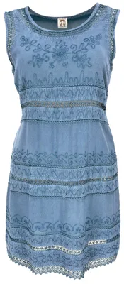 Produktbild von Besticktes Boho Sommerkleid, Indisches Hippie Minikleid - Hellblau, Damen, Viskose, Kleider
