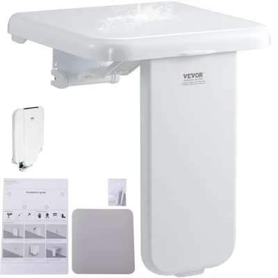 Produktbild von VEVOR Klappbarer ABS Duschsitz, 15,7'' x 16,7'' entfaltet, wandmontierte Klapp-Duschbank mit einer Tragfähigkeit von 440 lbs, platzsparender klappbarer Duschstuhl für Senioren, schwangere Frauen, Kinder und Erwachsene, Kunststoff, 16 Zoll