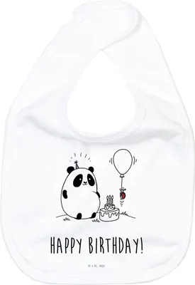Produktbild von Mr. & Mrs. Panda Lätzchen Panda Geburtstag - Weiß - Geschenk, Sabberlätzchen, Für Babys, Sabber, Schlabberlatz, Babylätzchen
