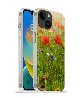 Produktbild von MuchoWow® Handyhülle Schutzhülle Hülle für Apple iPhone 14 - Softcase Frühling - Blumen - Rot - Mohn - Gras - Grün Silikon Softcase Handy Hülle - Mobiltelefonhülle