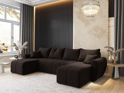 Zdjęcie produktu dla Masseno Narożnik MADISON U z funkcją spania i pojemnikiem na pościel Kształt U, Rozkładana sofa, Rogówka - Brązowy, SAWANA 16