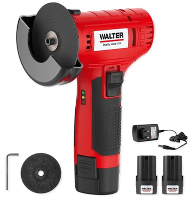 Produktbild von WALTER - 12V Winkelschleifer mit 2 Akkus, 12V Akku-Winkelschleifer: Flexibel, leistungsstark und inklusive 2 Akkus – ideal für vielseitige Schleif- und Schneidaufgaben, für kleine Stellen