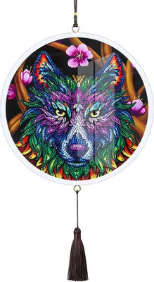 Produktbild von DIY-Diamant-Malerei, 5D DIY-Diamant-Malerei Sonderform Wolf mit Quastenanhänger