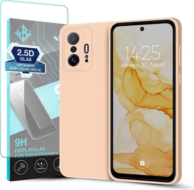 Produktbild von Hülle für Xiaomi 11T / 11T Pro mit 9H Displayglas Displayschutz Plus Case Cover Bumper Silikon Softgrip Schutzhülle Farbe: Rosa