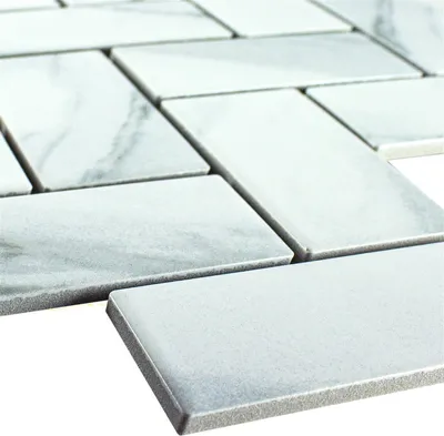 Produktbild von Keramik Mosaikfliesen Fernley Fischgrät Carrara Steinoptik