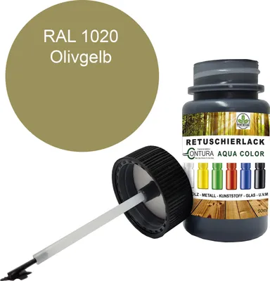 Produktbild von Reparaturlack Lackstift RAL Lack Pinselflasche 50ml. Farbe Holz Metall Möbel Auto Bad Retuschierlack - RAL 1020 Olivgelb