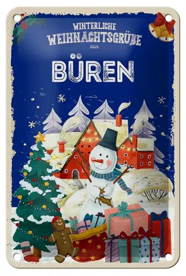 Produktbild von Blechschild Weihnachtsgrüße BÜREN Geschenk Fest Dekoration  12x18cm