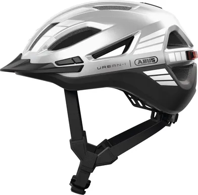 Immagine prodotto di ABUS Urban-I 4.0 ACE city - casco da bici con luce posteriore ricaricabile, 4 modalità di illuminazione, visiera, apertura a codino e chiusura magnetica - per adolescenti, donne e uomini - taglia S, argento